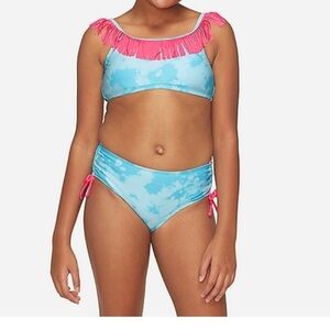 nwt justice girls tie dye fringe bikini-sz 8 bathing swim suit pink blue